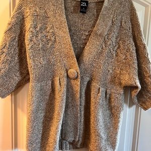 Oatmeal colored short sleeve cardigan